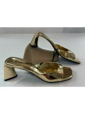 Zara Gold Metallic Open-Toe Block Heel Sandals Size 6 DEFECT NWT